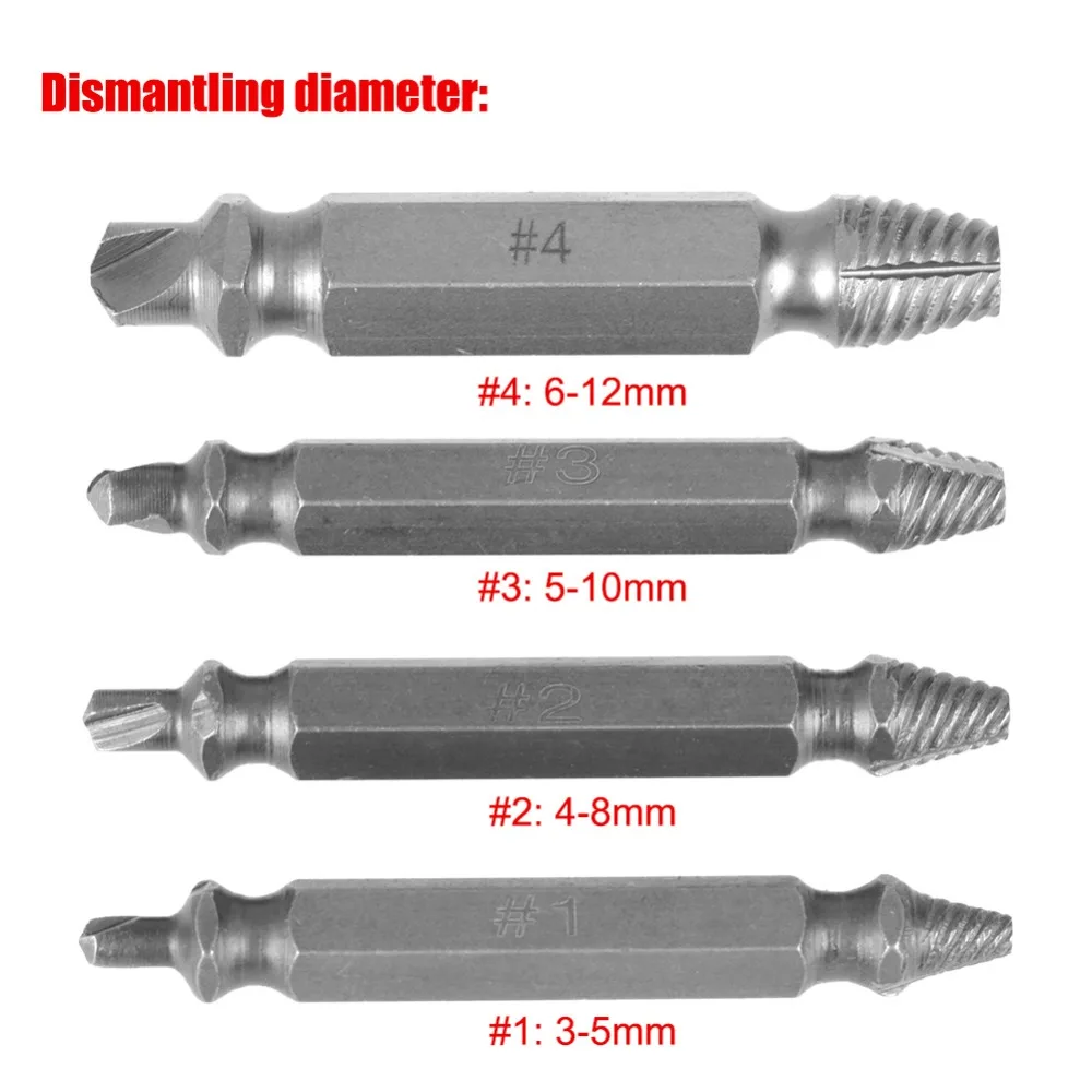 4PCS Double Side Damaged Screw Extractor Drill Bits Guide Set Broken Easy out Bolt Stud Stripped Screw Remover Tool
4PCS Double Side Damaged Screw Extractor Drill Bits Guide Set Broken Easy out Bolt Stud Stripped Screw Remover Tool