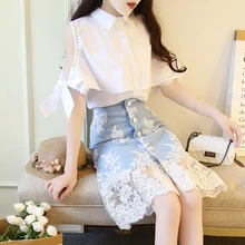 Oshangchaopin Женская Корейская кружевная белая рубашка с коротким