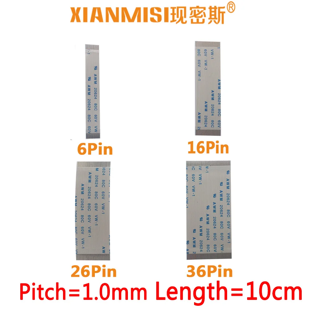 FFC/FPC Flat Flex Ribbon Cable 6Pin 16Pin 26Pin 36Pin Same Side 1.0mm Pitch AWM VW-1 20624 20798 80C 60V Length 10cm 5PCS
FFC/FPC Flat Flex Ribbon Cable 6Pin 16Pin 26Pin 36Pin Same Side 1.0mm Pitch AWM VW-1 20624 20798 80C 60V Length 10cm 5PCS