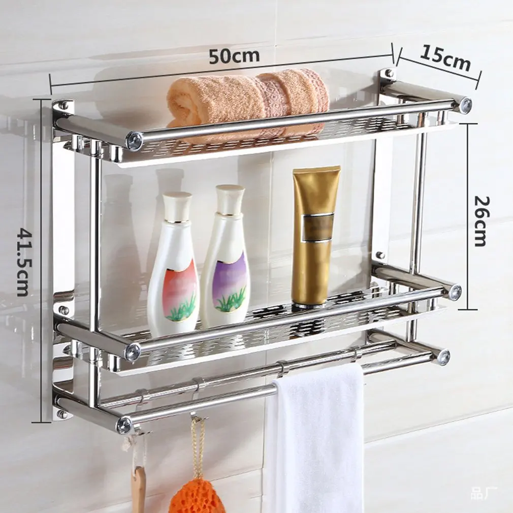 Bath Towel Shelf Rack Bathroom Holder Double With Hooks Anti-rust Wall Mounted Hanging Washbasin Washroom Storage Sorting
Bath Towel Shelf Rack Bathroom Holder Double With Hooks Anti-rust Wall Mounted Hanging Washbasin Washroom Storage Sorting