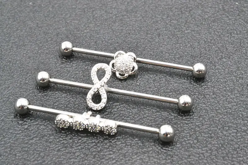 Lot50pcs 14g CZ Surgical Steel Industrial Ear Scaffold Barbells Cartilage Helix Bar Body Jewelry Piercing Earring New | Украшения и