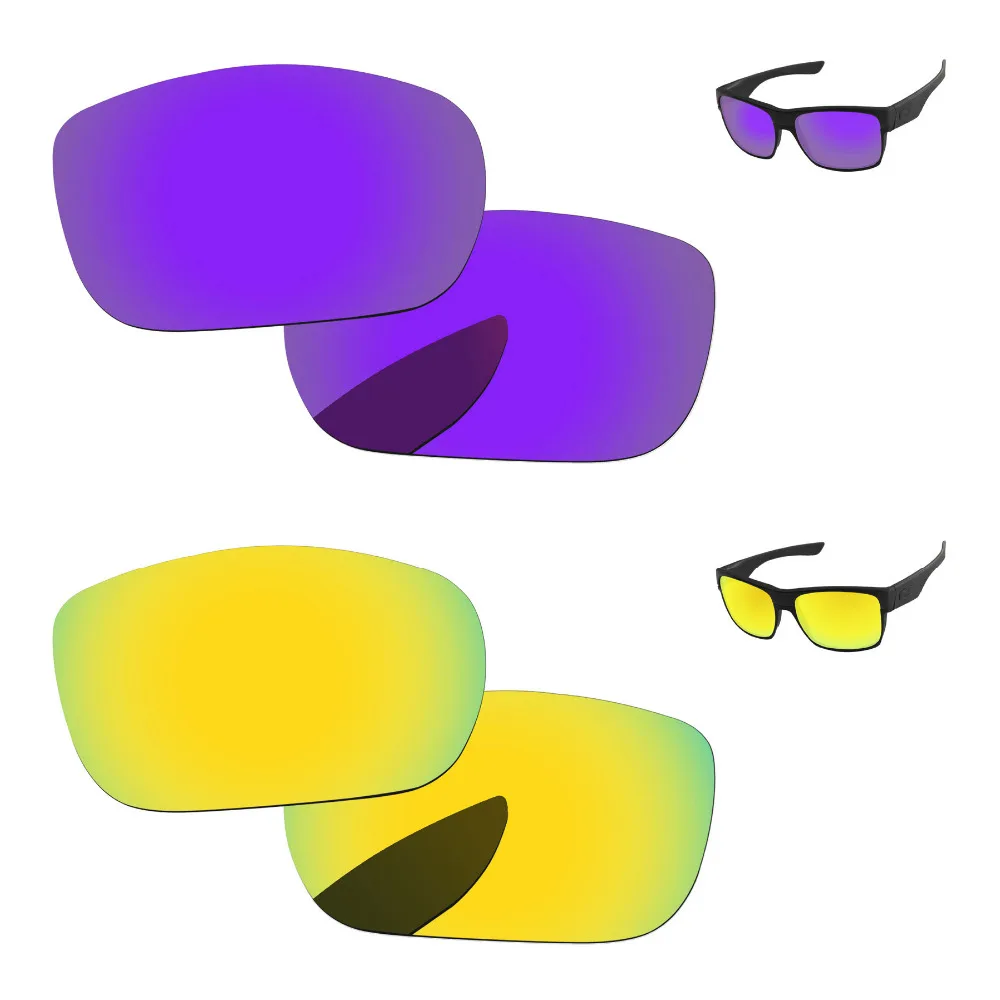 

Поляризованные зеркальные Сменные линзы для солнечных очков TwoFace, 24 К, золотистые и плазменные, фиолетовые, 2 пары, 100% защита от Уфа и уфв