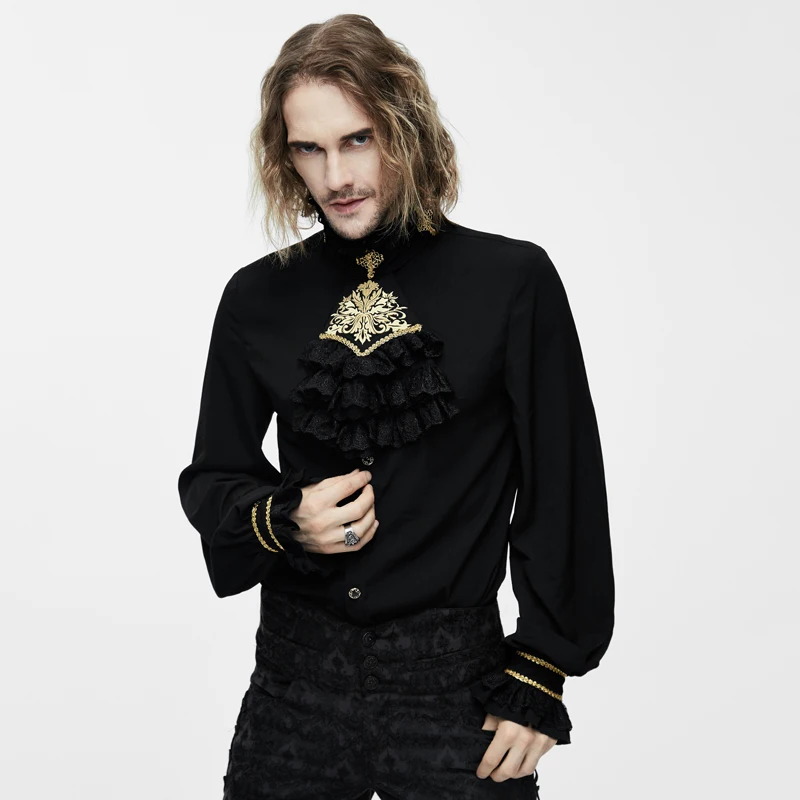 Devil Fashion Victorian Men's Gothic Silk Tie Shirt Punk Embroidery Tuxedo Shirts With Lace Collar Male Chiffon Blouses Tops
Devil Fashion Victorian Men's Gothic Silk Tie Shirt Punk Embroidery Tuxedo Shirts With Lace Collar Male Chiffon Blouses Tops