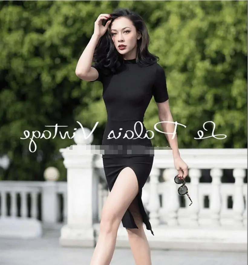 Cotton Comfort Elegant Retro Black Elastic Skinny Slim Split Black Dress Round Neck High Waist Dress
Cotton Comfort Elegant Retro Black Elastic Skinny Slim Split Black Dress Round Neck High Waist Dress