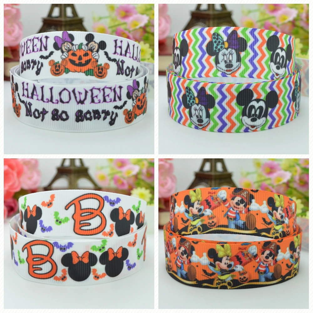 DUWES 7/8 "22 мм 2 5 10 20 50 ярдов Хэллоуин Микки Минни бу печатных grosgrain ленты волос лук