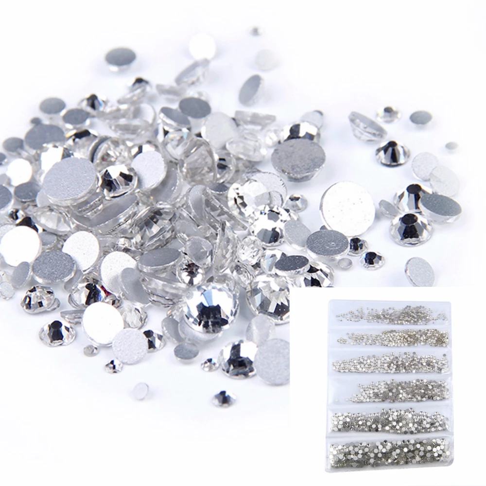 1440pcs Crystal Clear Shining Designs ss2- ss10 Top Quality Non-hotfix Flatback Nail Rhinestones 3d Art Decorations | Красота и