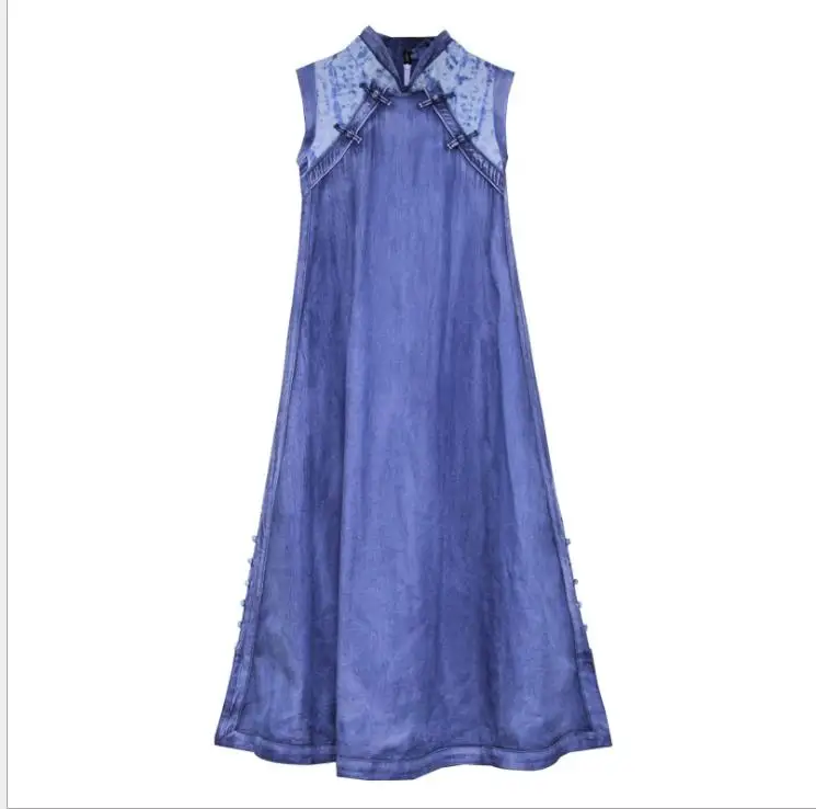 Vintage Blue Denim Dress Patchwork Cheongsam Jeans Loose Dress Women Ladies Sundress
Vintage Blue Denim Dress Patchwork Cheongsam Jeans Loose Dress Women Ladies Sundress