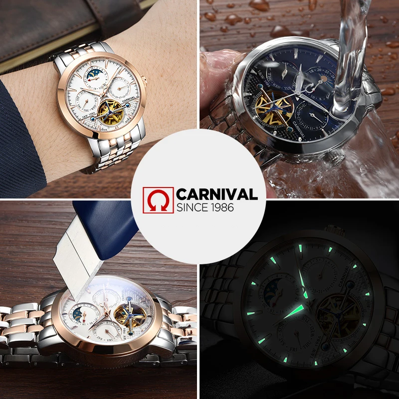 CARNIVAL High Quality Tourbillon Automatic Mechanical Men Watch Top Brand Luxury Dive 30M Business Full Steel Skeleton Watch
CARNIVAL High Quality Tourbillon Automatic Mechanical Men Watch Top Brand Luxury Dive 30M Business Full Steel Skeleton Watch
