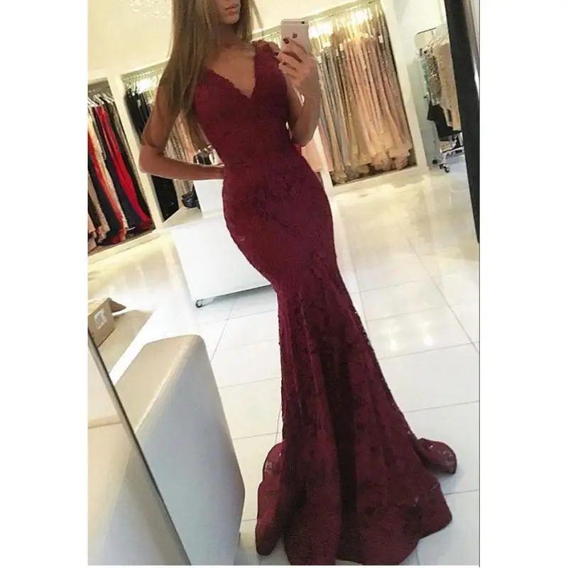 Burgundy Lace Mermaid Prom Dresses 2021 gala jurken V Neck Imported Party Dress Special Occasion Formal Evening Gowns
Burgundy Lace Mermaid Prom Dresses 2021 gala jurken V Neck Imported Party Dress Special Occasion Formal Evening Gowns