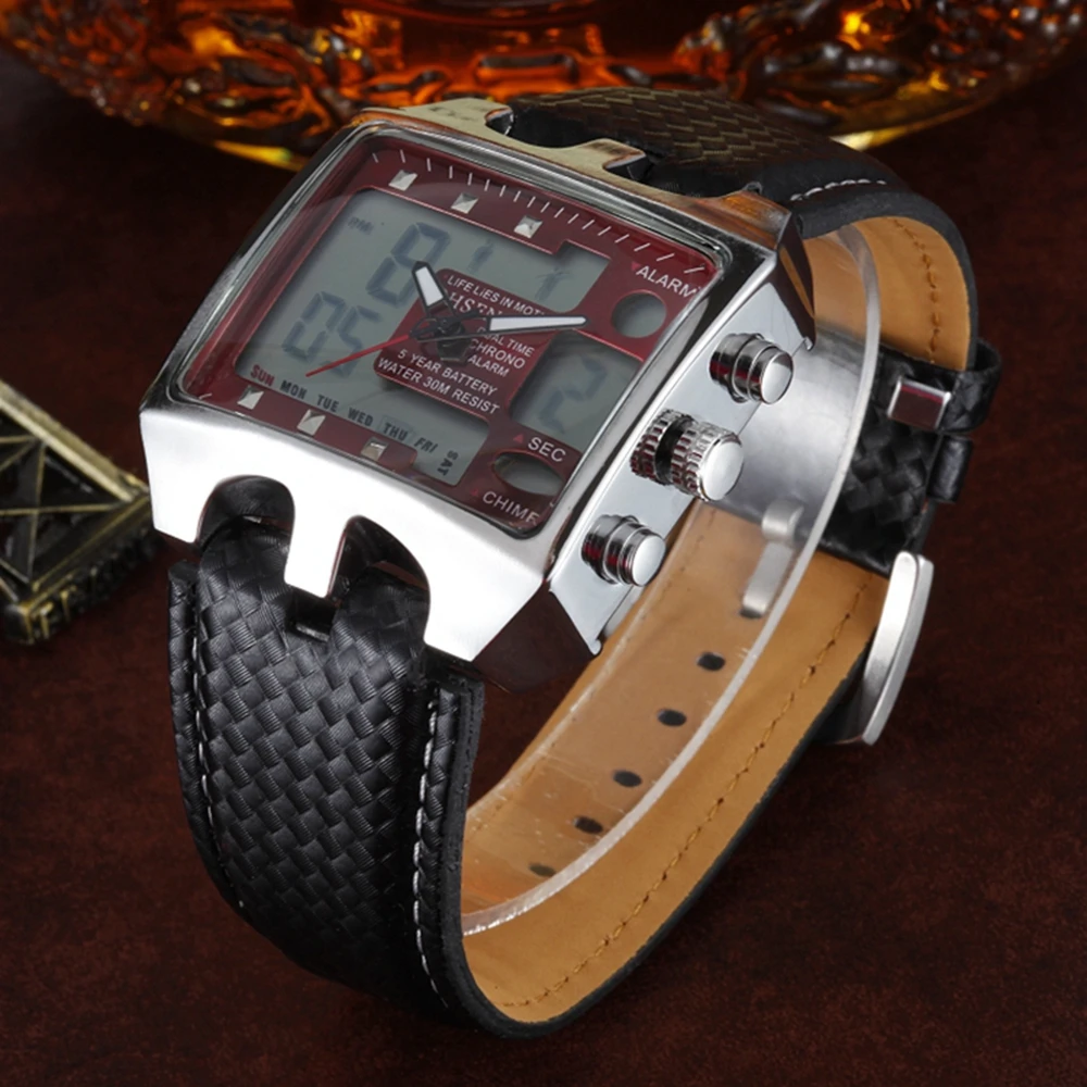 Мужские кварцевые часы OHSEN модные водонепроницаемые цифровые с ЖК дисплеем