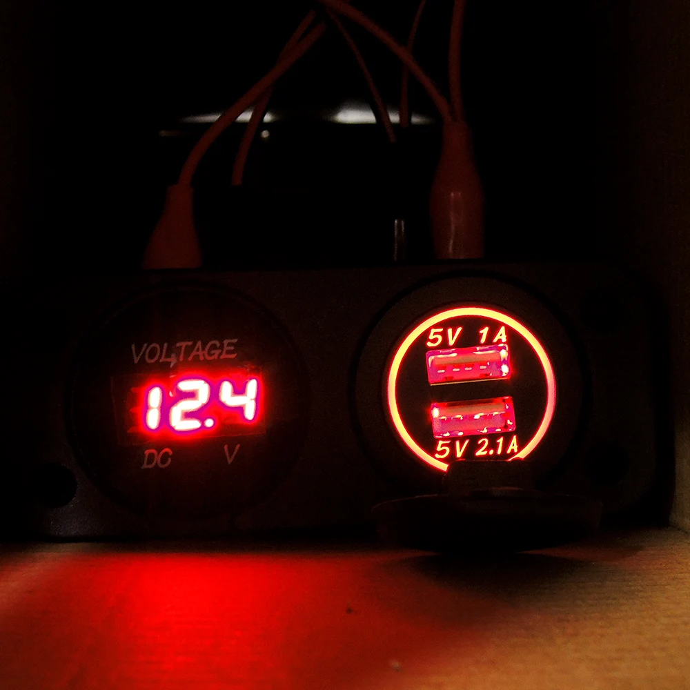 12 В/24 В двойной USB Красный светодиодный цифровой дисплей Вольтметр гнездо для