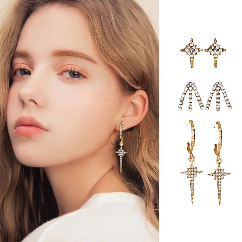 New Gold Color 3Pairs/Sets Crystal Claw Star Stud Earrings Set For Women Punk Circle Drop Rhinestone Stud Earring Bijoux Jewelry
New Gold Color 3Pairs/Sets Crystal Claw Star Stud Earrings Set For Women Punk Circle Drop Rhinestone Stud Earring Bijoux Jewelry