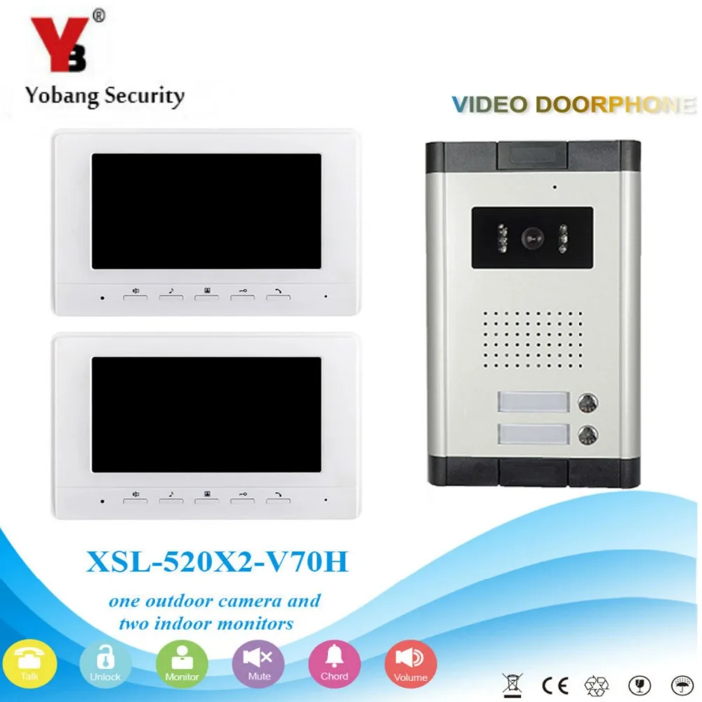 Yobang Security Visual Home Video Intercom 7'Inch Monitor +1000TVL Camera Doorbell Unlock System For 2 Apartment | Безопасность и