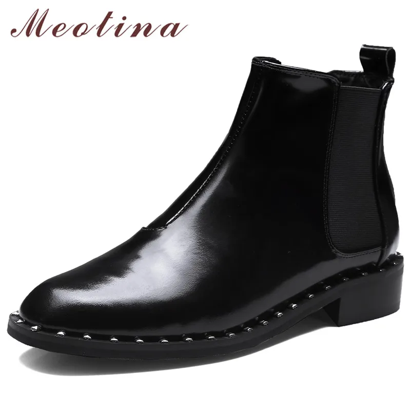 Meotina Genuine Leather Chelsea Boots Women Rivets Flat Ankle Boots Real Leather Round Toe Short Shoes Female Black Size 34-39
Meotina Genuine Leather Chelsea Boots Women Rivets Flat Ankle Boots Real Leather Round Toe Short Shoes Female Black Size 34-39