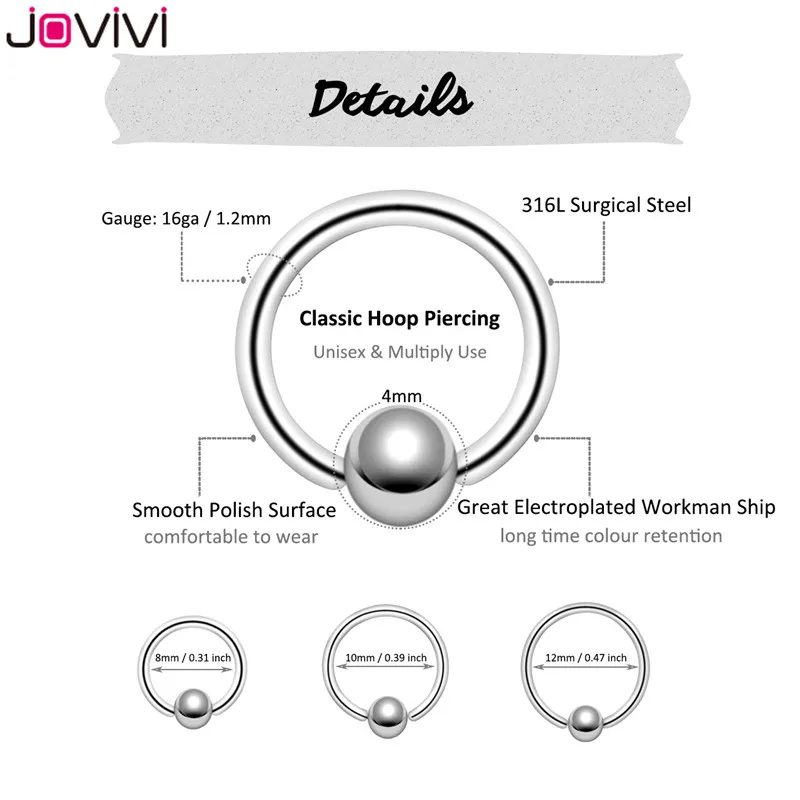Кольцо Jovivi из нержавеющей стали для носа 16G украшение пирсинга хрящевой ткани