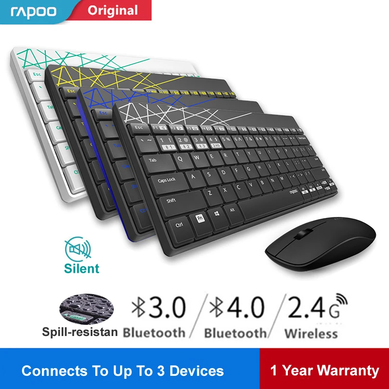 Rapoo 8000 м Multi-mode Silent Беспроводной клавиатура Мышь Combo Bluetooth 3 0/4 0 РФ 2 4 г переключаться