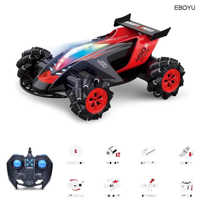 

EBOYU Z108 2.4G 1:10 Scale RC Car 360 Degree Spinning Stunt Remote Control Car 20km/h High Speed Off-Road Drift Car for Kids RTR