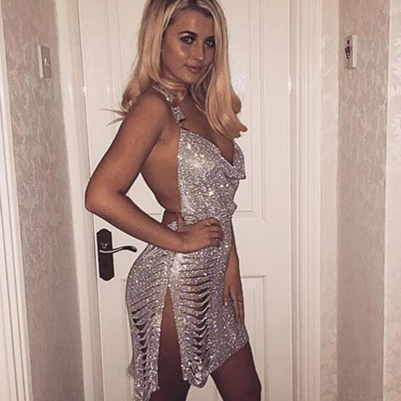 Women Summer Metal Halter Sequined Dresses Fashion Sexy Nightclub Mini Party Dress Silver Sleeveless Vestidos Femme Robe
Women Summer Metal Halter Sequined Dresses Fashion Sexy Nightclub Mini Party Dress Silver Sleeveless Vestidos Femme Robe
