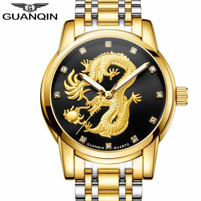 GUANQIN Mens Watches Top Brand Luxury Gold Dragon Sculpture Quartz Watch Men Full Steel Waterproof Wristwatch relogio masculino
GUANQIN Mens Watches Top Brand Luxury Gold Dragon Sculpture Quartz Watch Men Full Steel Waterproof Wristwatch relogio masculino