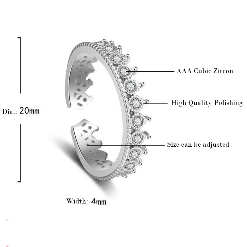 Utimtree Micro Cubic Zirconia Crown Rings for Wedding Engagement Jewelry Fashion Ajustable Wedding Silver Ring High Quality Gift
Utimtree Micro Cubic Zirconia Crown Rings for Wedding Engagement Jewelry Fashion Ajustable Wedding Silver Ring High Quality Gift