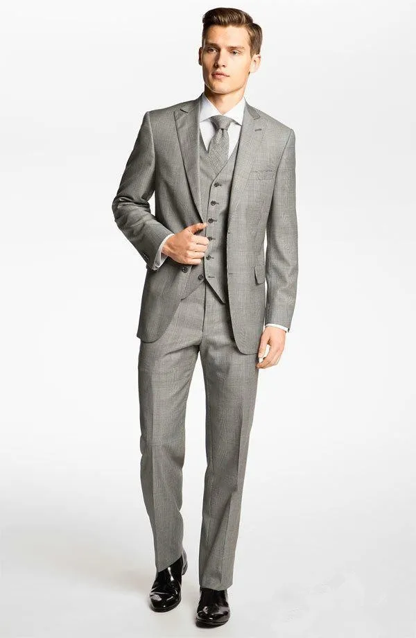 Custom Made Hot Sale Groom Tuxedos Peak Lapel Best Man Suit Grey Groomsman Men's Wedding/Prom Suits(Jacket+Pants+vest+tie)
Custom Made Hot Sale Groom Tuxedos Peak Lapel Best Man Suit Grey Groomsman Men's Wedding/Prom Suits(Jacket+Pants+vest+tie)