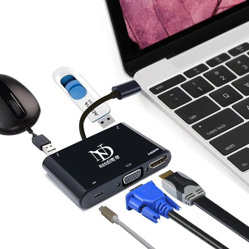 USB3.1 Type C к HDMI VGA адаптер конвертер USB3.0 usbc 5in1 концентратор Thunderbolt3 порт совместимый