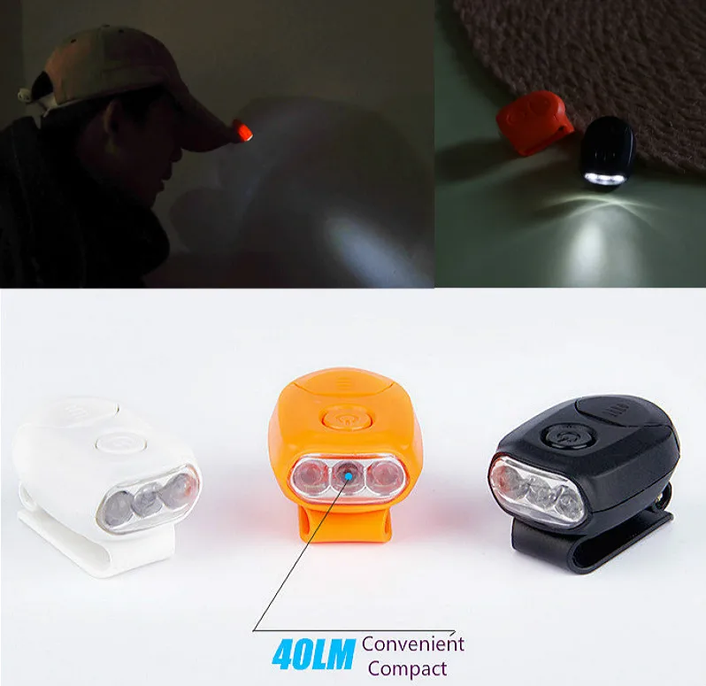 3LED фары Кепки светильник 90 градусов поворотный зажим на шапке хэндс фри яркая