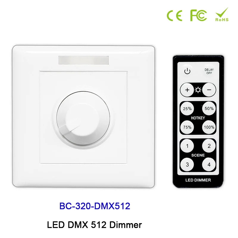 BC-320-DMX512 Wall-mounted Knob style LED DMX 512 Dimmer manual switch led dimmer+IR remote for led strip light DC12V-24V
BC-320-DMX512 Wall-mounted Knob style LED DMX 512 Dimmer manual switch led dimmer+IR remote for led strip light DC12V-24V