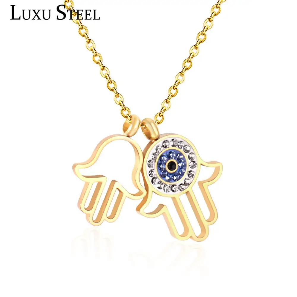 LUXUSTEEL Collars Mujer 2020 Hamsa Pendant Necklace With Cubic Zirconia Choker Trendy Chains Necklace Chritmas Wedding
LUXUSTEEL Collars Mujer 2020 Hamsa Pendant Necklace With Cubic Zirconia Choker Trendy Chains Necklace Chritmas Wedding