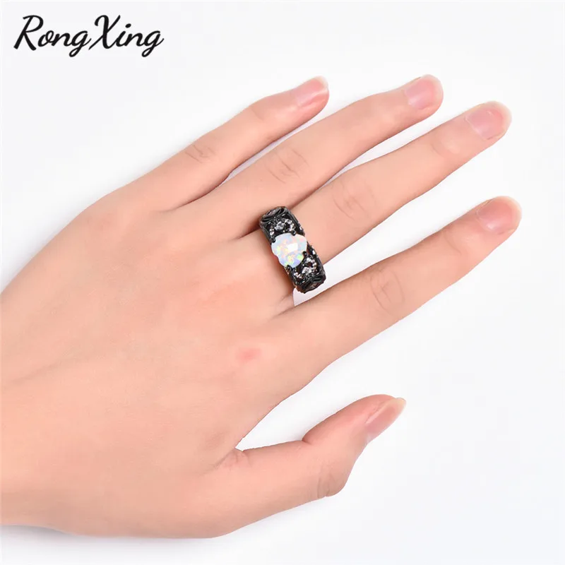 RongXing Модные кольца с белым огнем и опалом для женщин кольцо любовным сердцем
