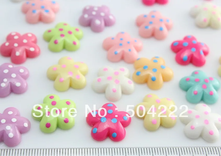 

300pcs polka dots kawaii polished polka dots Resin flower cameo gem flatback Cabochon cab mixed colors
