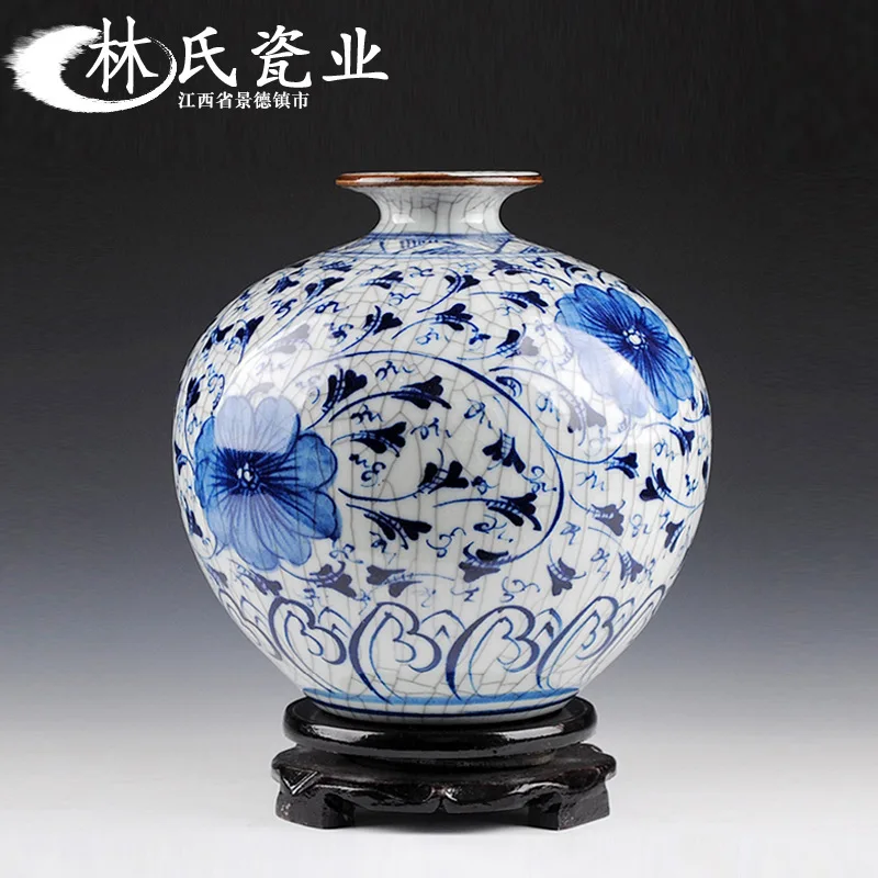 

Jingdezhen Ceramics Hand-painted Blue and White Lotus Flower Arrangement Pomegranate Bigbelly Porcelain Vase and Flower Ornament