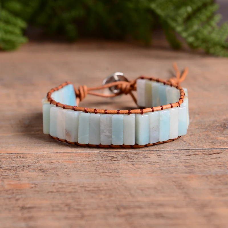 Bohemia Bracelet Amazonite Single Vintage Leather Wrap Bracelet Semi Precious Stone Beaded Cuff Bracelet Drop shipping
Bohemia Bracelet Amazonite Single Vintage Leather Wrap Bracelet Semi Precious Stone Beaded Cuff Bracelet Drop shipping
