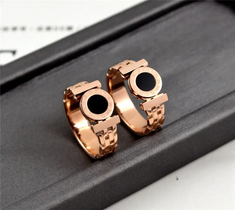 

YUN RUO Rose Gold Color Black Roman Numerals Ring for Woman Man Couple Jewelry 316 L Stainless Steel Ring Top Quality Never Fade