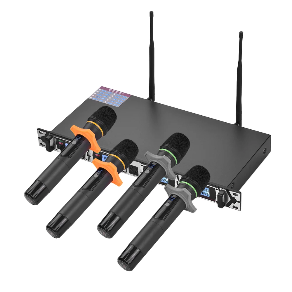 Muslady D4 Профессиональный 4-канальный UHF Беспроводной микрофон Системы включает в себя 4 портативный микрофон + 1 стойку-приемник с креплением
Muslady D4 Профессиональный 4-канальный UHF Беспроводной микрофон Системы включает в себя 4 портативный микрофон + 1 стойку-приемник с креплением