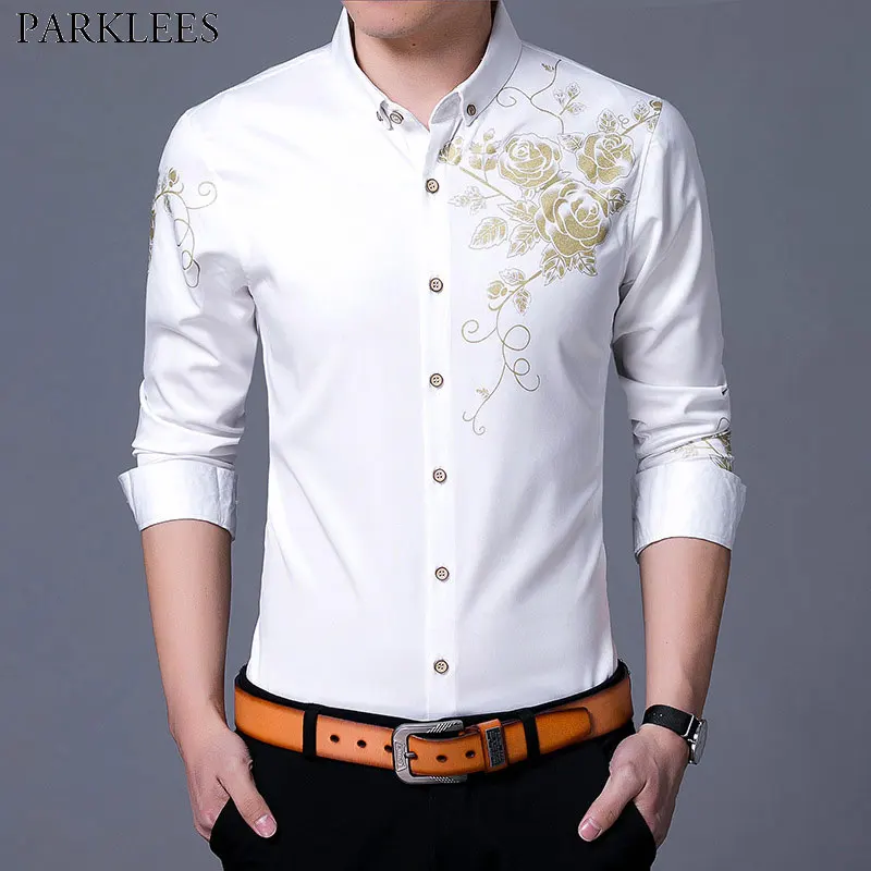 Golden Rose Flower Print Dress Shirt Men 2018 Fashion New Slim Fit Long Sleeve Chemise Homme Casual Button Down Shirt Male White
Golden Rose Flower Print Dress Shirt Men 2018 Fashion New Slim Fit Long Sleeve Chemise Homme Casual Button Down Shirt Male White