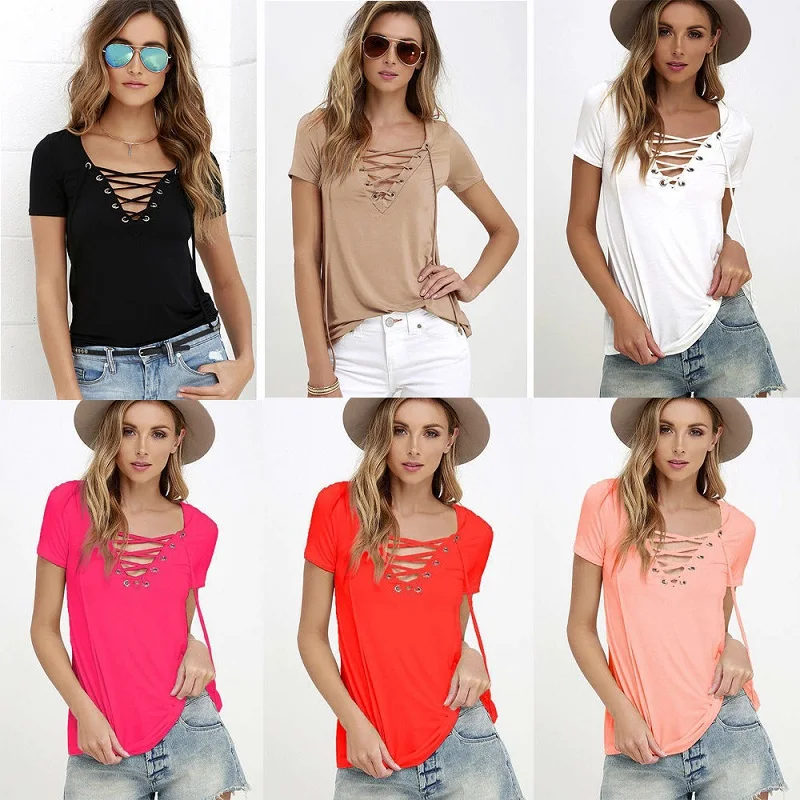 6 Colors blusas femininas 2016 Fashion Bandage Womens Loose Pullover T Shirt V-Neck Short Sleeve Cotton Tops Shirt
6 Colors blusas femininas 2016 Fashion Bandage Womens Loose Pullover T Shirt V-Neck Short Sleeve Cotton Tops Shirt