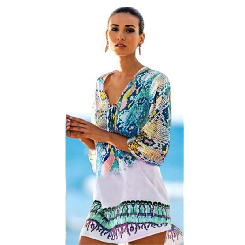 New Fashion Womens V Neck Three Quarter Sleeve Blouse Snake Print Loose Tops Ladies Casual Chiffon Womens Tops and Blouse Summer
New Fashion Womens V Neck Three Quarter Sleeve Blouse Snake Print Loose Tops Ladies Casual Chiffon Womens Tops and Blouse Summer