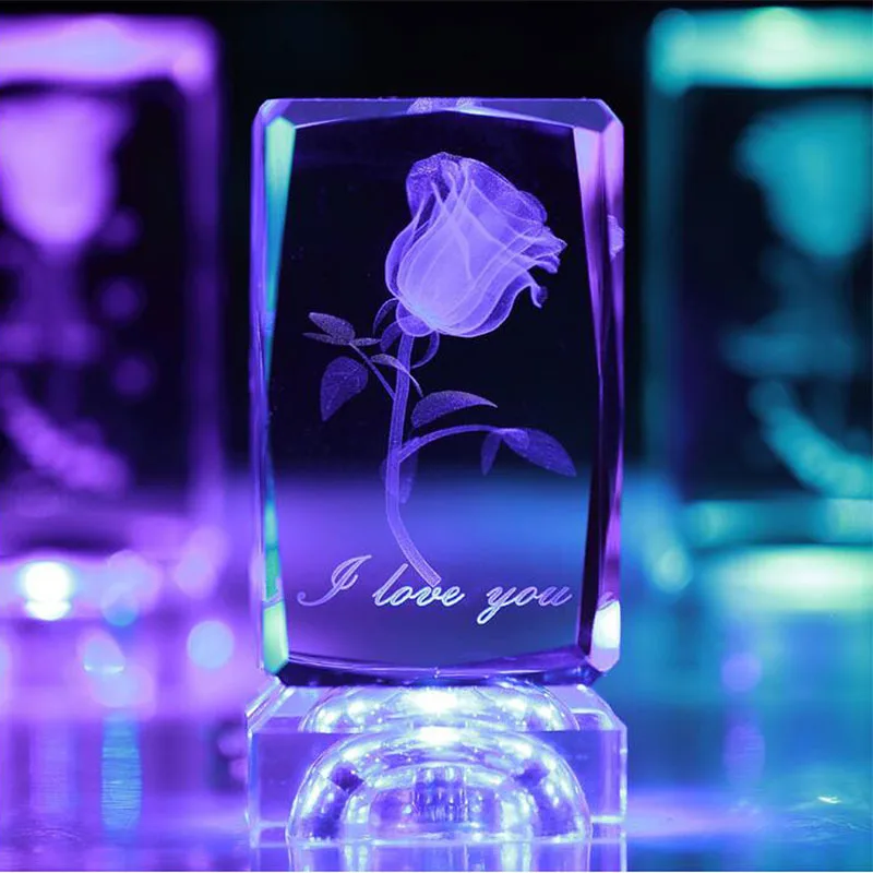 Colorful 3D Laser Crystal Glass Rose Insiding Carving Luminous Ornaments Figurine Paperweight Quartz Crafts Home light Decoratio
Colorful 3D Laser Crystal Glass Rose Insiding Carving Luminous Ornaments Figurine Paperweight Quartz Crafts Home light Decoratio