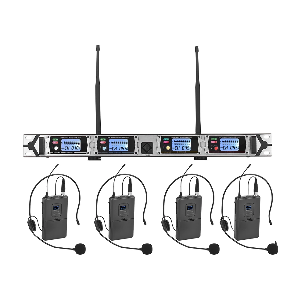 Muslady D4-2 4-Channel UHF Wireless Microphone System 4 Headset Microphones with Bodypack Transmitters 1 Rack-Mount Receiver
Muslady D4-2 4-Channel UHF Wireless Microphone System 4 Headset Microphones with Bodypack Transmitters 1 Rack-Mount Receiver