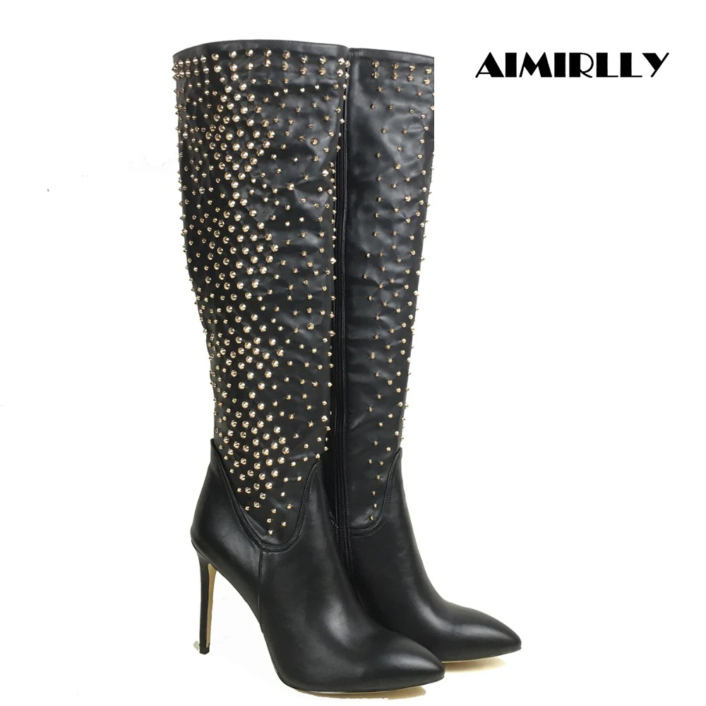 Women's Shoes Pointed Toe High Heels Knee Boots Fashion Ladies Zipper Studs Pattern Party Clubwear Dress Shoes Black
Women's Shoes Pointed Toe High Heels Knee Boots Fashion Ladies Zipper Studs Pattern Party Clubwear Dress Shoes Black