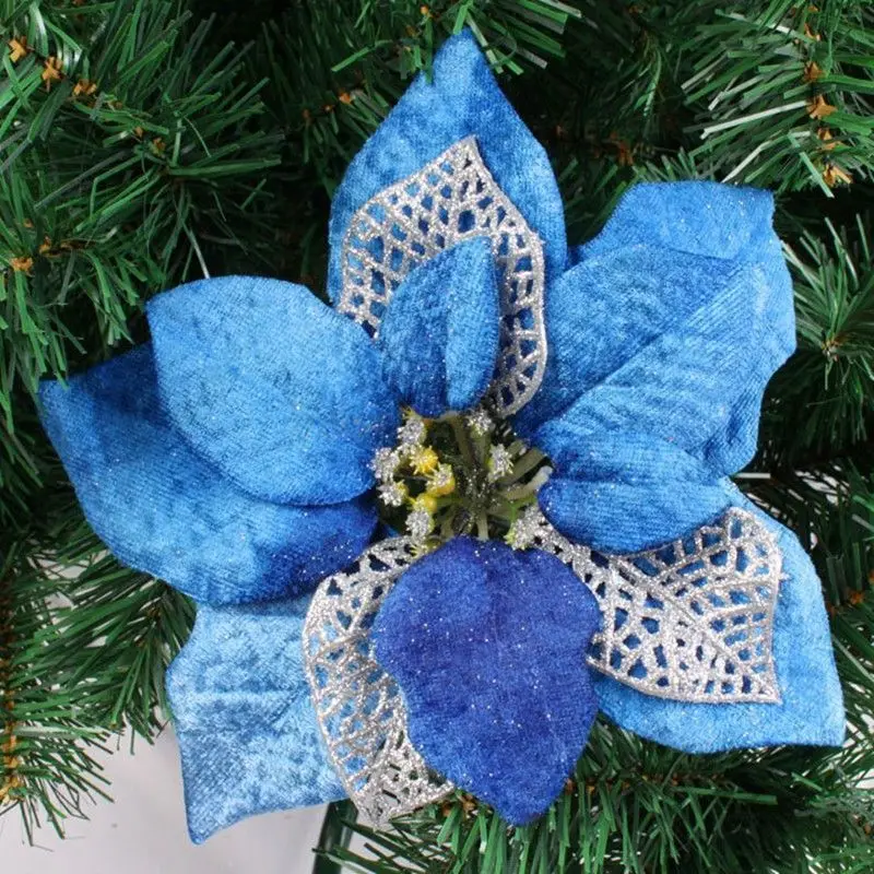 Фото Новинка Рождественская вечеринка дерево цветочное украшение Poinsettia блестящий