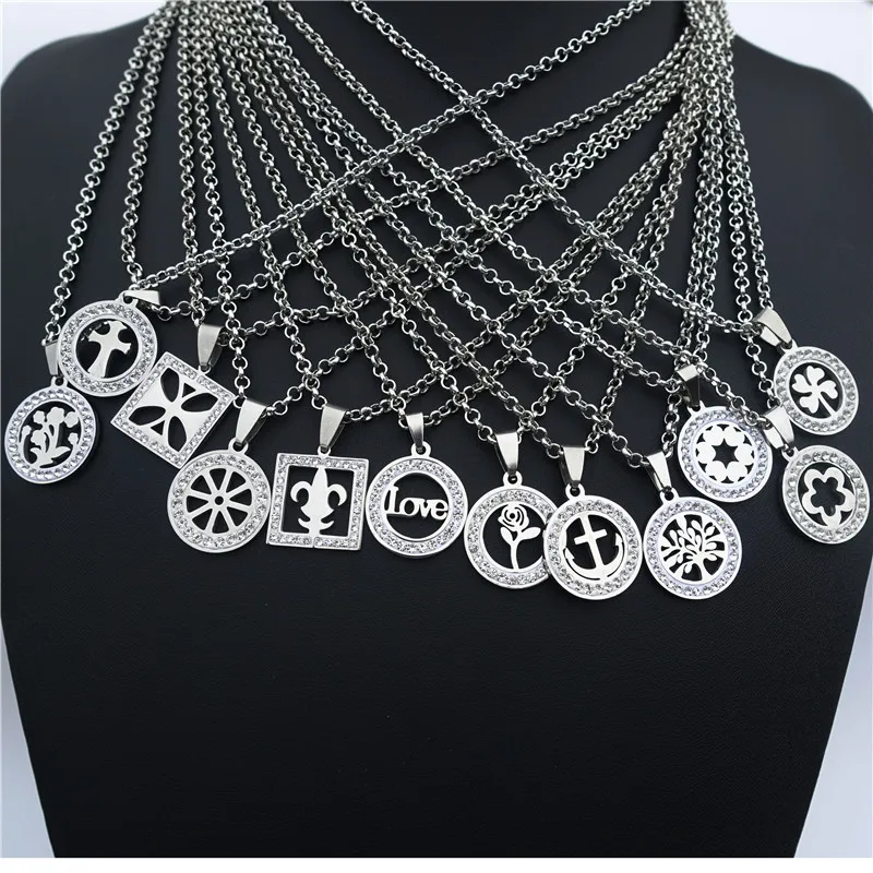 Stainless Steel Plants Necklace 4 Leaf Clover Cross Anchor Rose Flower Life Tree Wheels Wildflower Square Pendant Women Jewelry
Stainless Steel Plants Necklace 4 Leaf Clover Cross Anchor Rose Flower Life Tree Wheels Wildflower Square Pendant Women Jewelry
