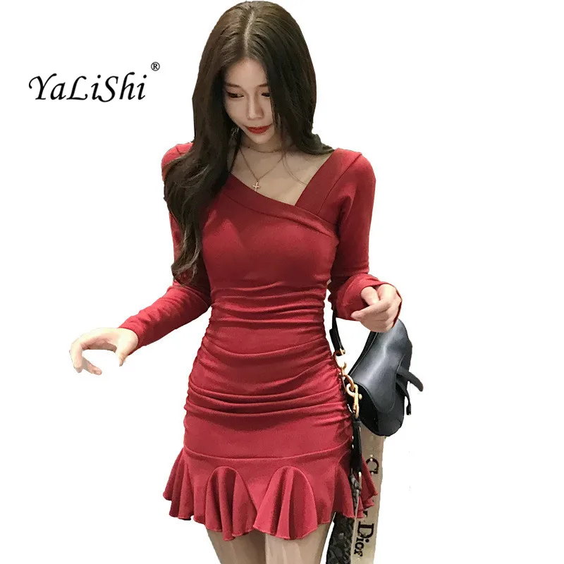Women Solid Mermaid Dress 2019 Spring Black Burgundy Full Sleeve Asymmetrical Ruffles Casual Mini Dress Sexy Club Short Elbise
Women Solid Mermaid Dress 2019 Spring Black Burgundy Full Sleeve Asymmetrical Ruffles Casual Mini Dress Sexy Club Short Elbise