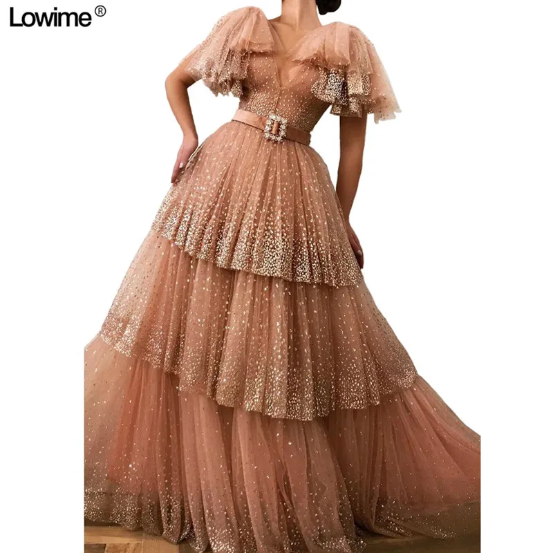 Cap Sleeve A-Line Evening Gowns Tiered Sequined Abendkleider 2019 V-Neck Evening Dresses Long Women Formal Dress
Cap Sleeve A-Line Evening Gowns Tiered Sequined Abendkleider 2019 V-Neck Evening Dresses Long Women Formal Dress