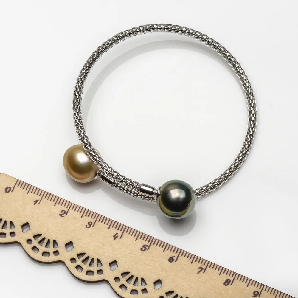 12.5-13mm Multicolor Genuine South Sea Pearl Tahitian Bracelet 925 Silver |