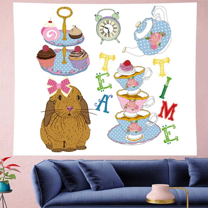 Cute rabbit dessert cartoon wall hanging tea time Tapestries kids room goblen macrame wall towel Yoga Mat Psychedelic Home decor
Cute rabbit dessert cartoon wall hanging tea time Tapestries kids room goblen macrame wall towel Yoga Mat Psychedelic Home decor