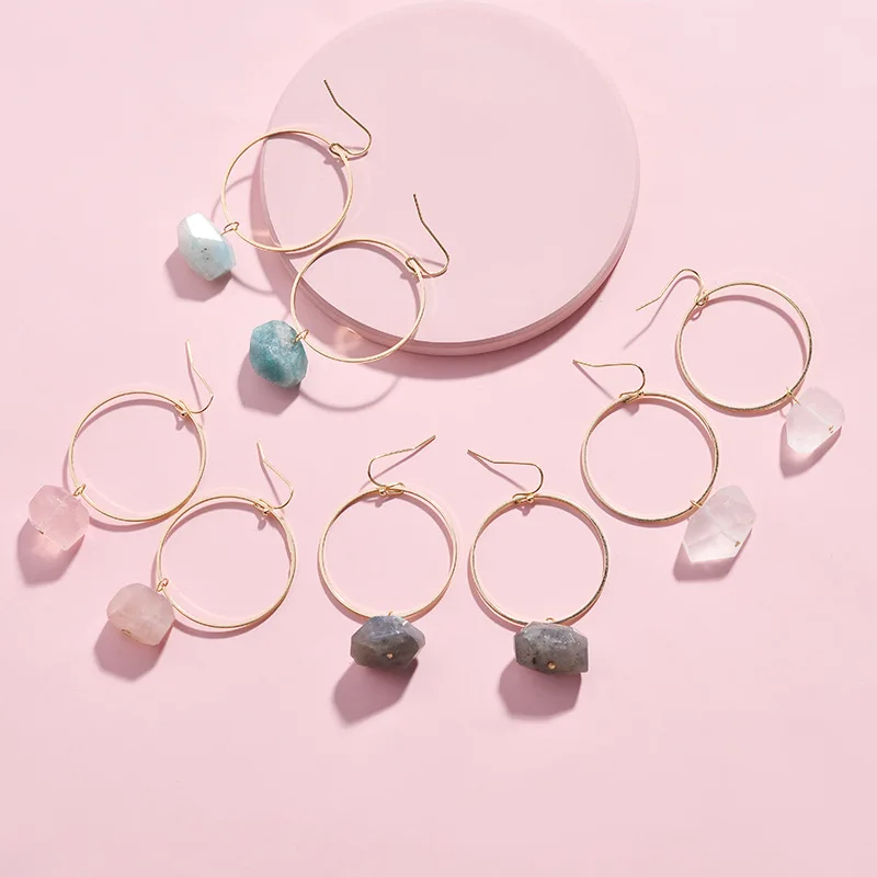 Hui Dang Trendy Danging Earring Gold Circle With Natural Stone Pendant Hoop Earrings
Hui Dang Trendy Danging Earring Gold Circle With Natural Stone Pendant Hoop Earrings