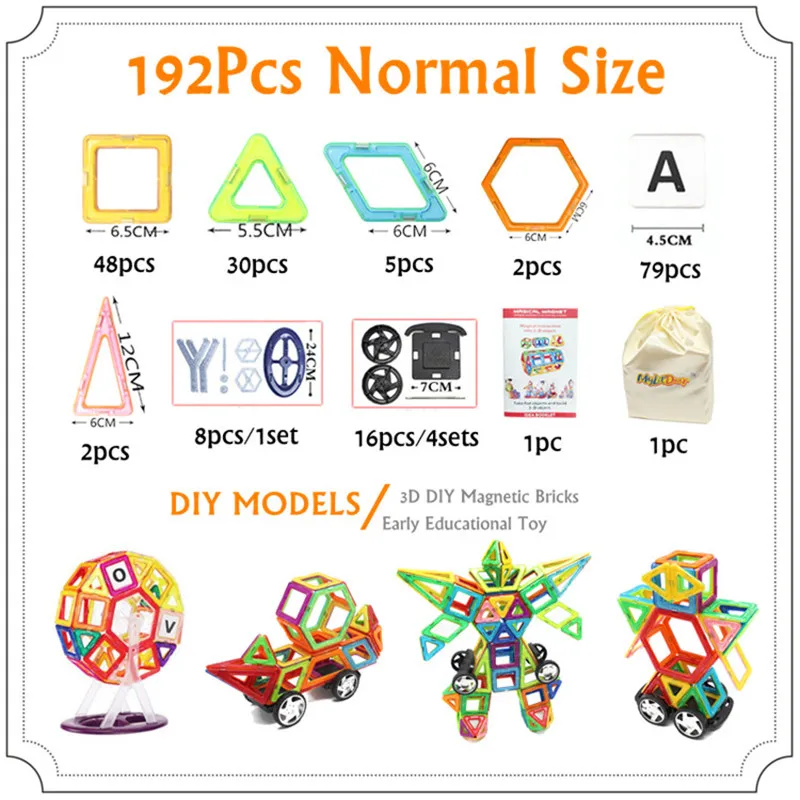 192pcs Big Size Magnetic Construction Set Magnetic Designer for Children plastic Magnetic Blocks Educational Toys For Kids
192pcs Big Size Magnetic Construction Set Magnetic Designer for Children plastic Magnetic Blocks Educational Toys For Kids