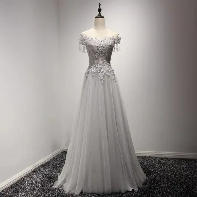 Женское платье на выпускной It's Bride серое Элегантное Длинное Платье с вырезом
